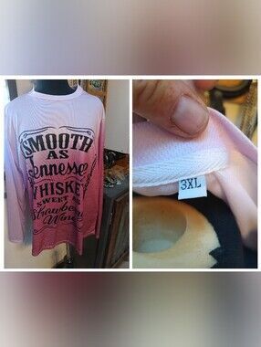 Graphic Long Sleeve Tee "Smooth as Tennessee Whiskey" - Pink Ombre - 3XL